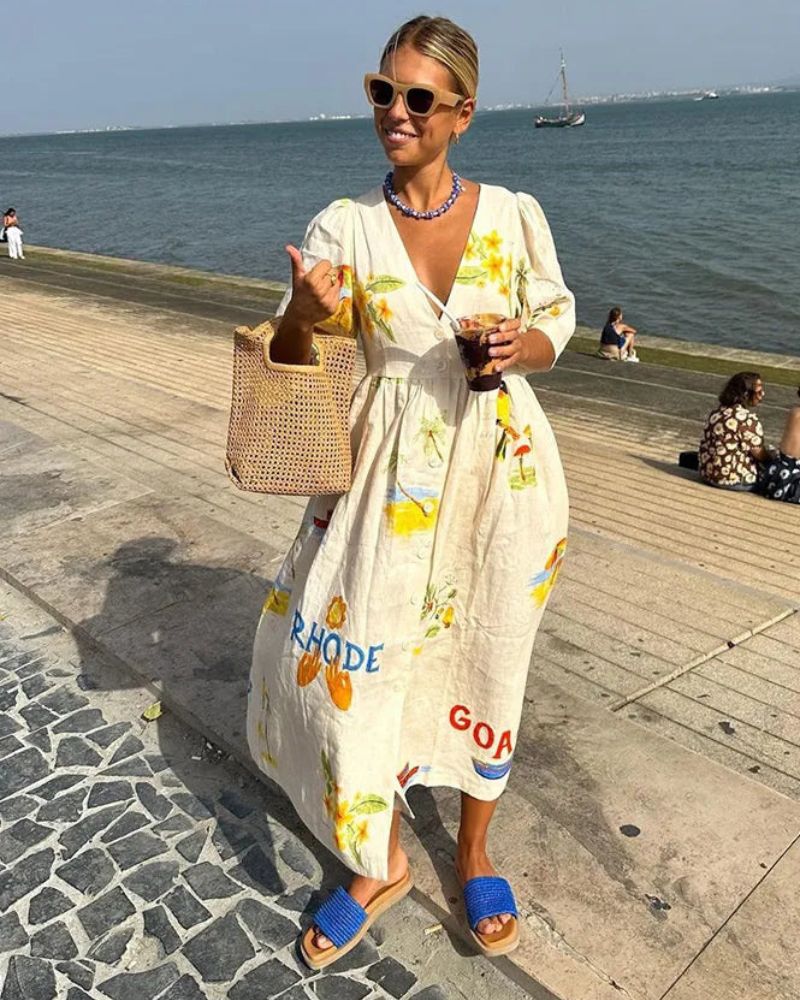 ANNI - Bedrukte linnen jurk